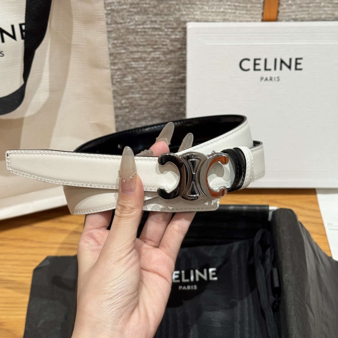 Celine Triomphe Belt 25mm Reversible White Leather with Triomphe Buckle 3 cmp i1752926424747 4146 0 2