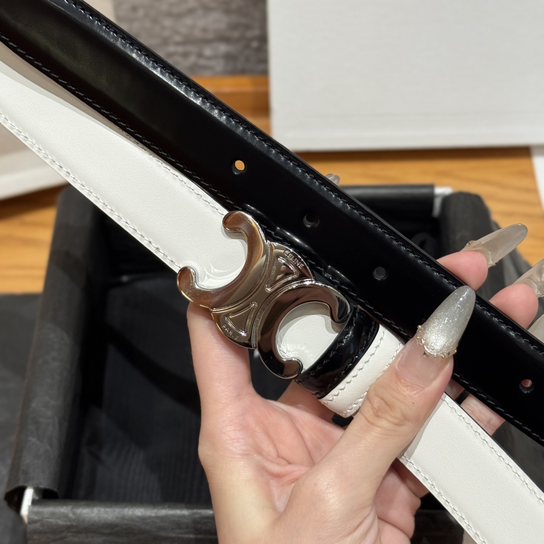 Celine Triomphe Belt 25mm Reversible White Leather with Triomphe Buckle 6 cmp i1752926424747 4952 0 3