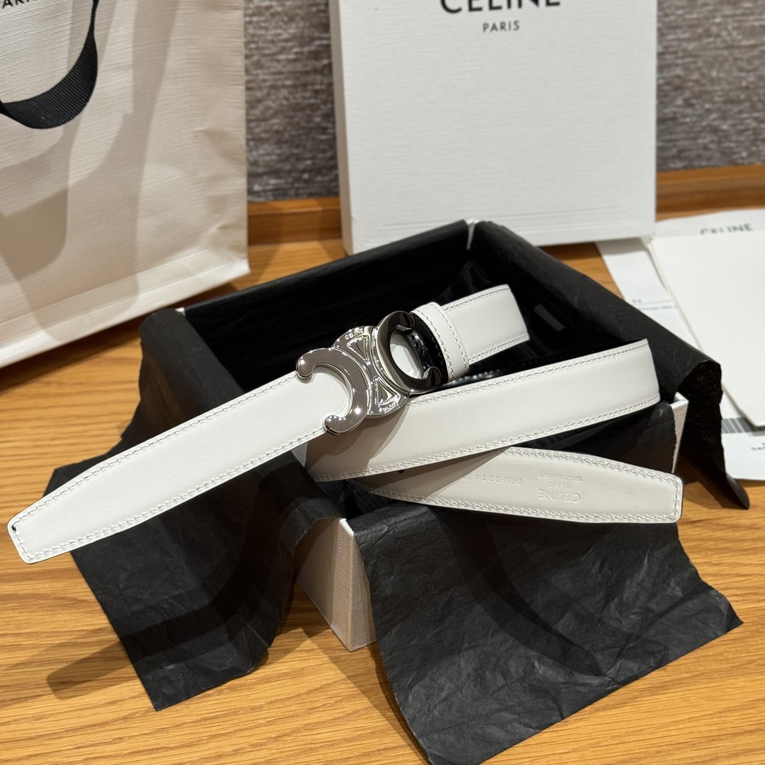 Celine Triomphe Belt 25mm Reversible White Leather with Triomphe Buckle 1 cmp i1752926424747 9313 0 0
