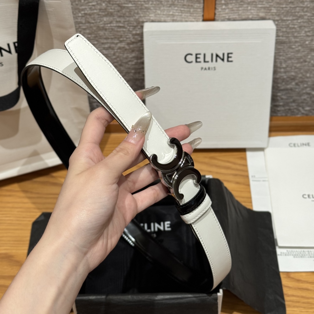 Celine Triomphe Belt 25mm Reversible White Leather with Triomphe Buckle 4 cmp i1752926425573 5393 0 6