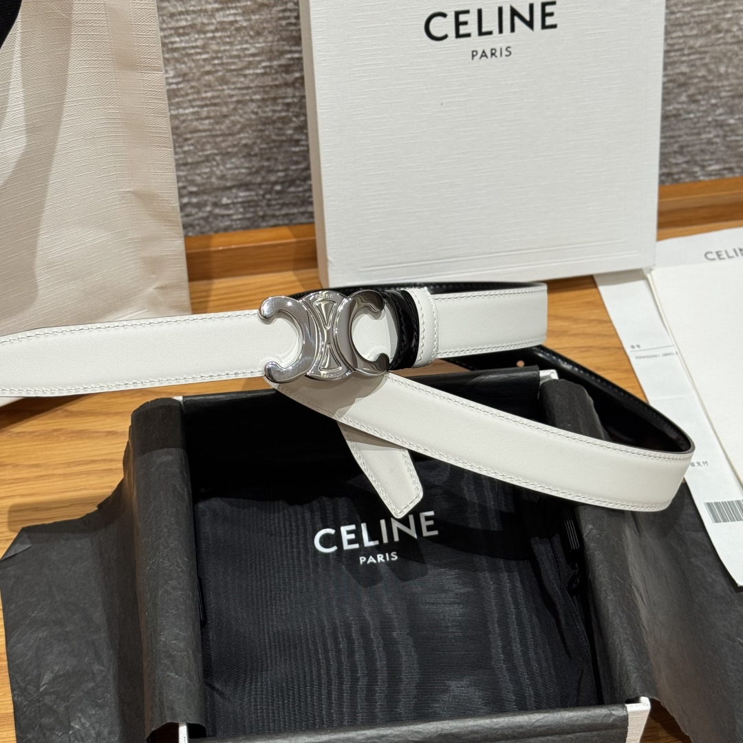 Celine Triomphe Belt 25mm Reversible White Leather with Triomphe Buckle 2 cmp i1752926425577 2806 0 1