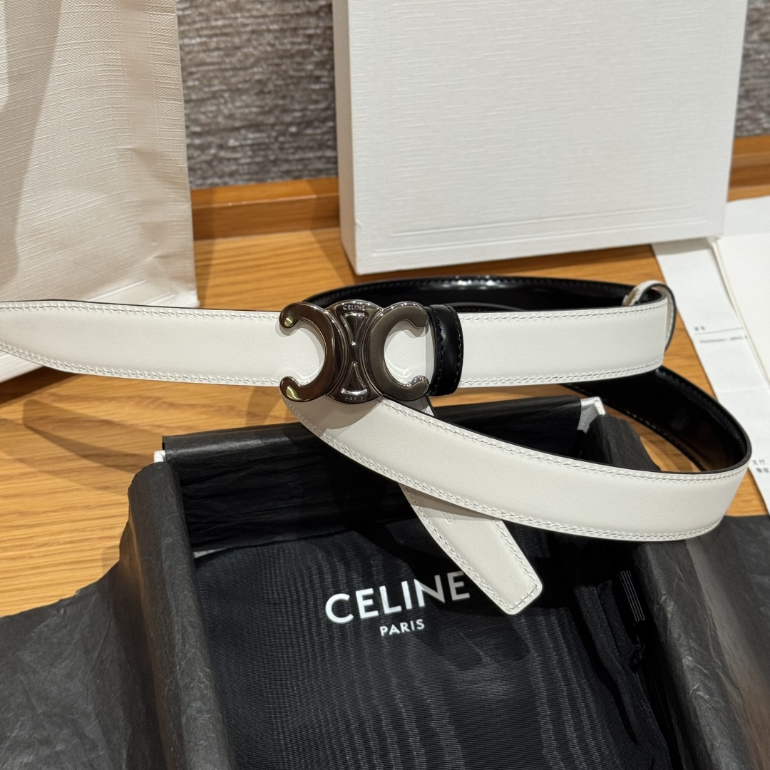 Celine Triomphe Belt 25mm Reversible White Leather with Removable Buckle 2 cmp i1752926433682 296 0 1