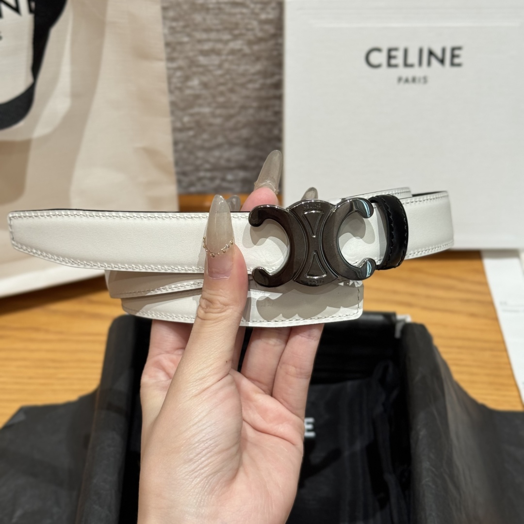 Celine Triomphe Belt 25mm Reversible White Leather with Removable Buckle 3 cmp i1752926433682 4970 0 2