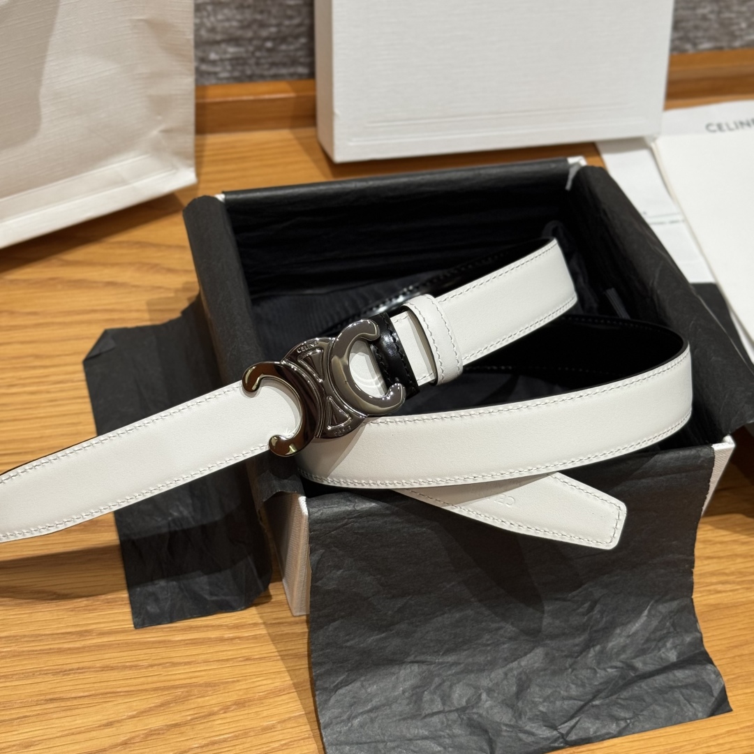 Celine Triomphe Belt 25mm Reversible White Leather with Removable Buckle 1 cmp i1752926433682 8688 0 0