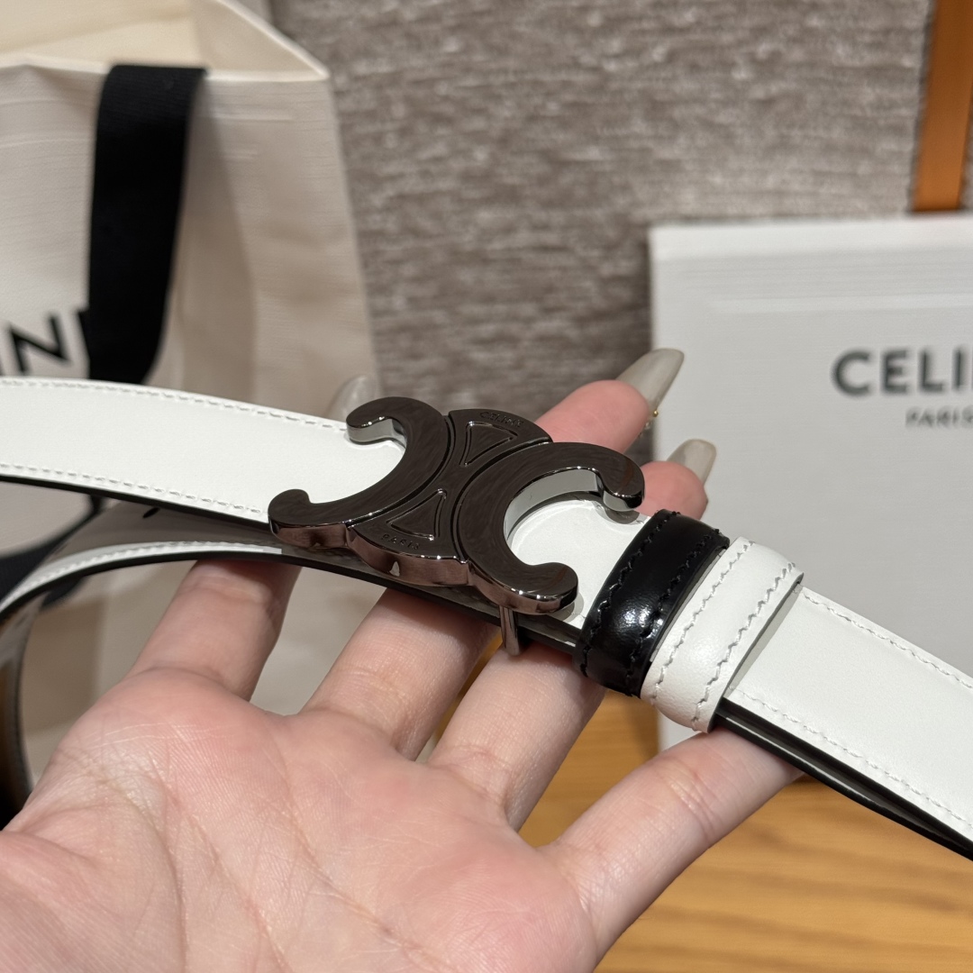 Celine Triomphe Belt 25mm Reversible White Leather with Removable Buckle 5 cmp i1752926434377 5953 0 7