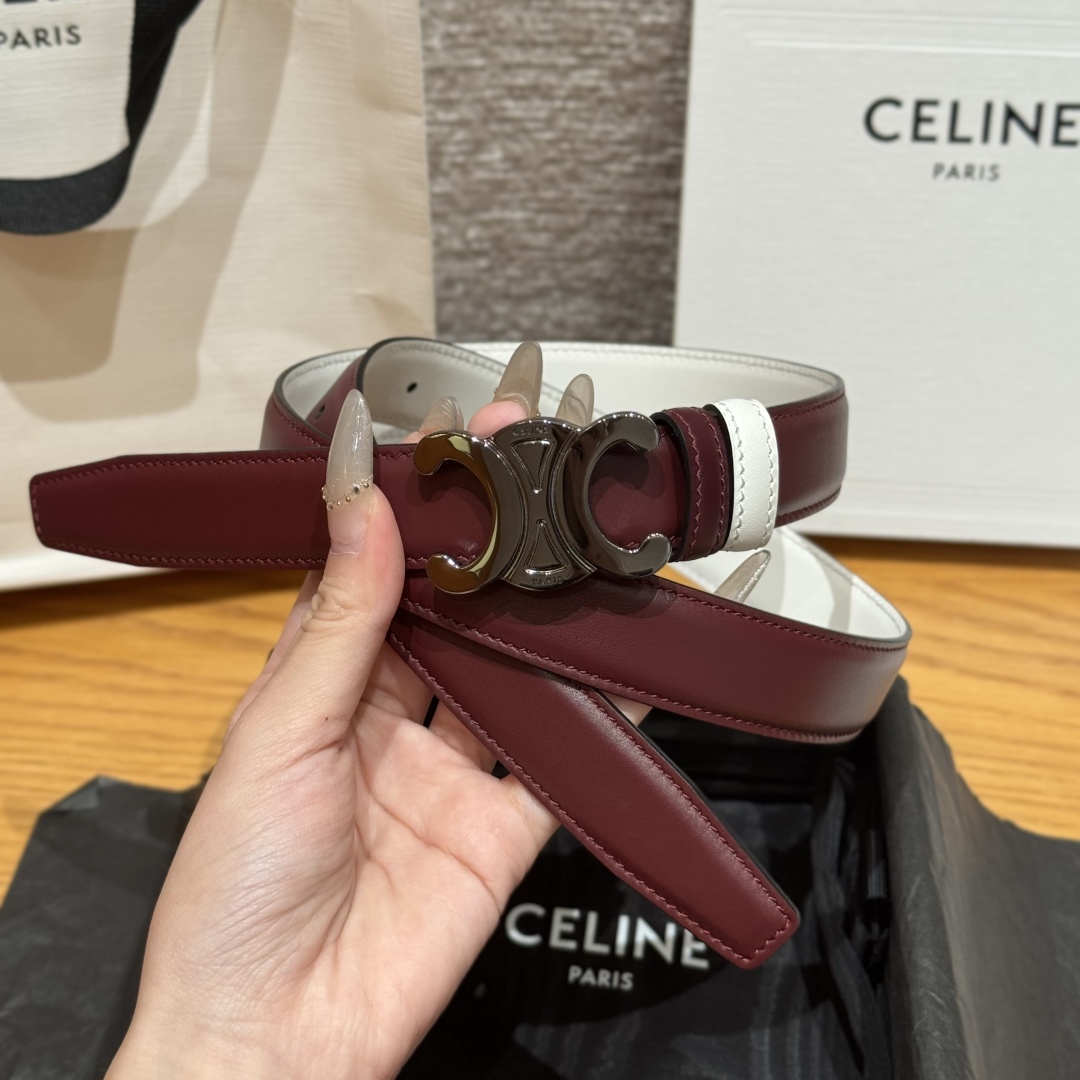 Celine TRIOMPHE Belt 25mm Reversible Burgundy/White, Adjustable & Detachable Buckle 4 cmp i1752926502346 1024 0 2
