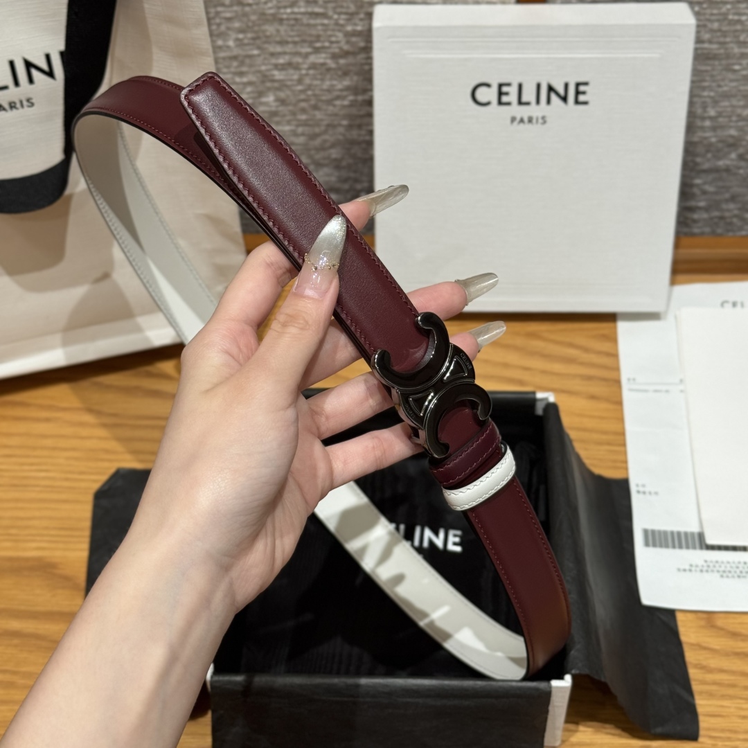 Celine TRIOMPHE Belt 25mm Reversible Burgundy/White, Adjustable & Detachable Buckle 5 cmp i1752926502347 9213 0 6