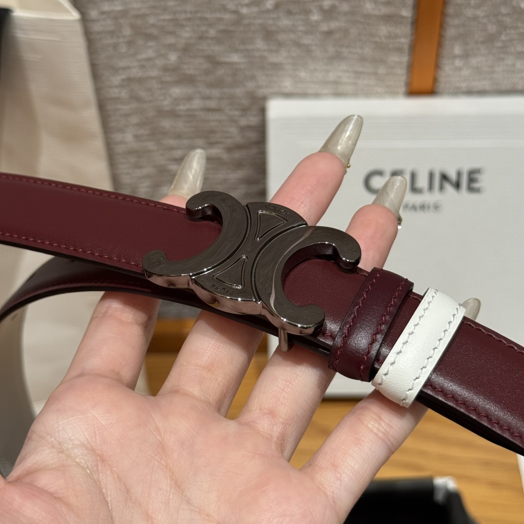 Celine TRIOMPHE Belt 25mm Reversible Burgundy/White, Adjustable & Detachable Buckle 6 cmp i1752926505538 3634 0 7