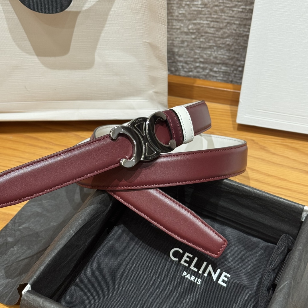 Celine TRIOMPHE Belt 25mm Reversible Burgundy/White, Adjustable & Detachable Buckle 3 cmp i1752926505539 4965 0 1