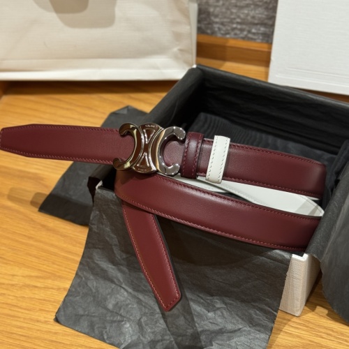 Celine TRIOMPHE Belt 25mm Reversible Burgundy/White, Adjustable & Detachable Buckle 25 Celine TRIOMPHE Belt 25mm Reversible Burgundy/White, Adjustable & Detachable Buckle