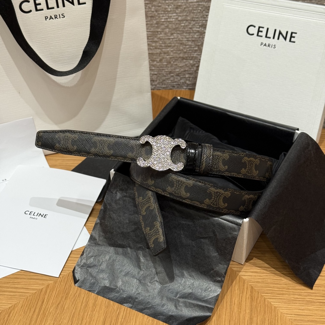 Celine Triomphe Buckle 25mm Reversible Belt in Taurillon Leather and Signature Print 2 cmp i1757573868380 7307 0 0