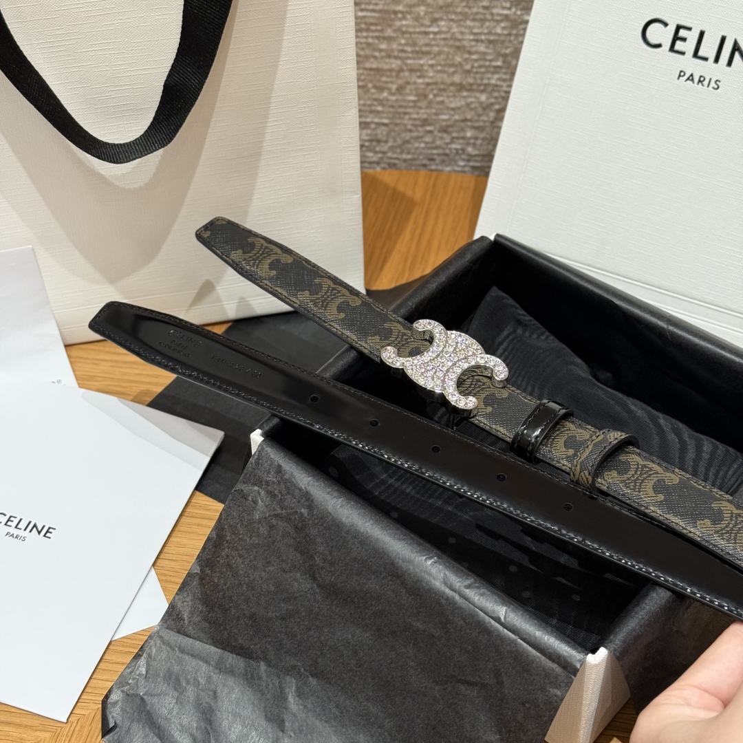 Celine Triomphe Buckle 25mm Reversible Belt in Taurillon Leather and Signature Print 8 cmp i1757573869647 8835 0 5