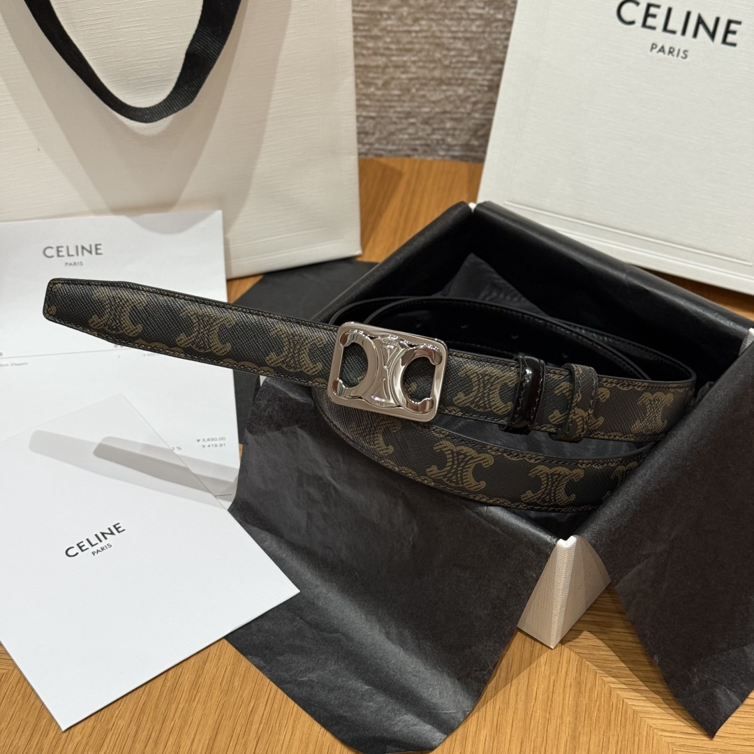 Celine Triomphe Buckle 25mm Reversible Belt in Taurillon Leather & Signature Print 2 cmp i1757573898033 1162 0 0