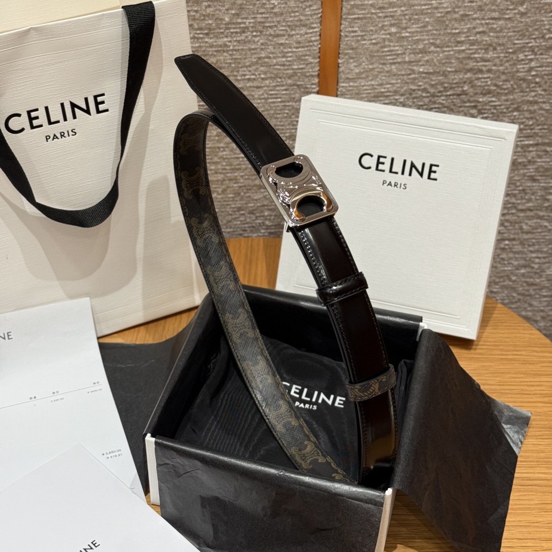 Celine Triomphe Buckle 25mm Reversible Belt in Taurillon Leather & Signature Print 6 cmp i1757573898034 1665 0 8
