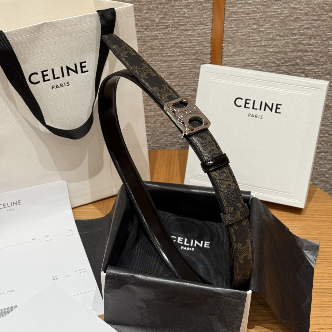 Celine Triomphe Buckle 25mm Reversible Belt in Taurillon Leather & Signature Print 5 cmp i1757573898525 2498 0 6