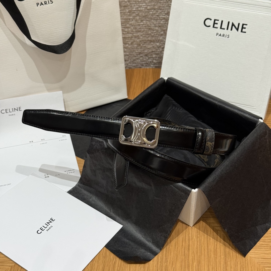 Celine Triomphe Buckle 25mm Reversible Belt in Taurillon Leather & Signature Print 4 cmp i1757573898535 8491 0 7