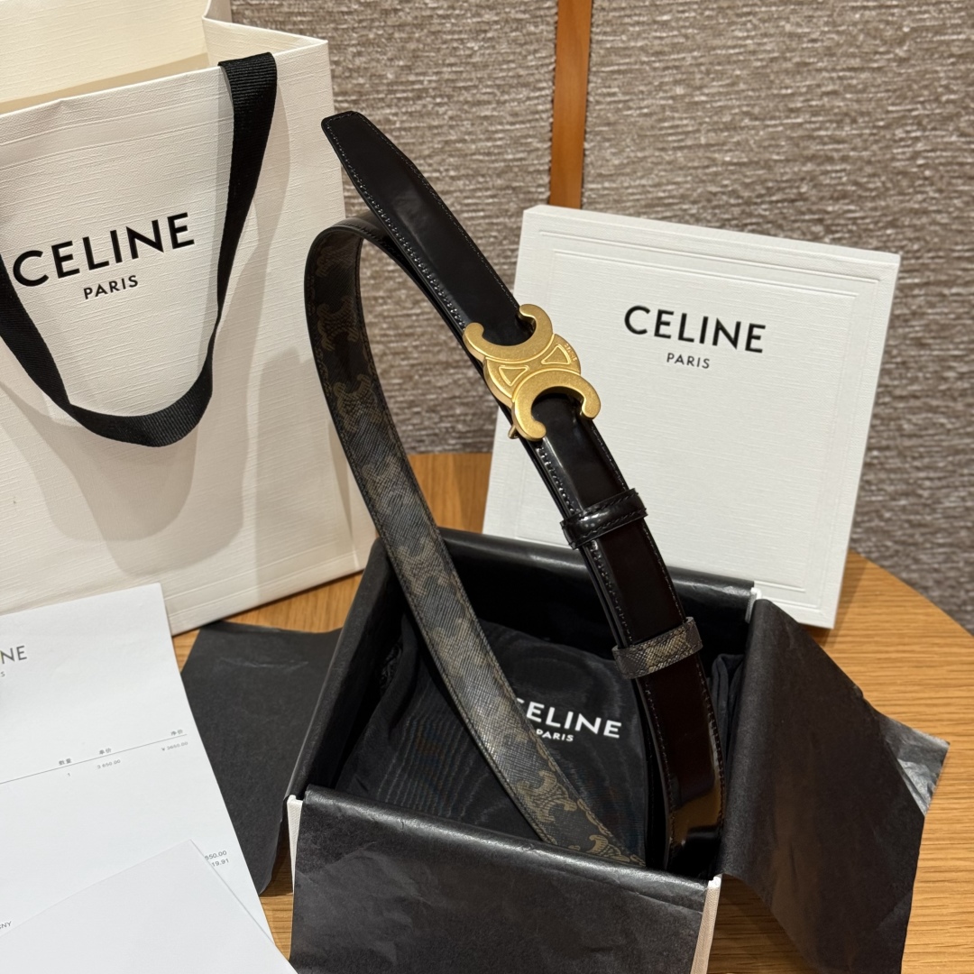 Celine Triomphe Buckle Reversible Belt In Taurillon Leather, 25 mm 5 cmp i1757573924625 8445 0 8