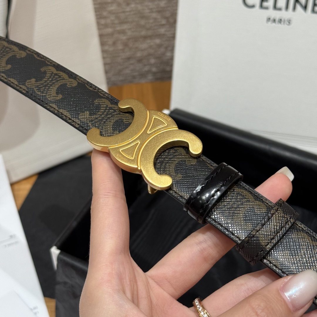 Celine Triomphe Buckle Reversible Belt In Taurillon Leather, 25 mm 6 cmp i1757573924680 806 0 2