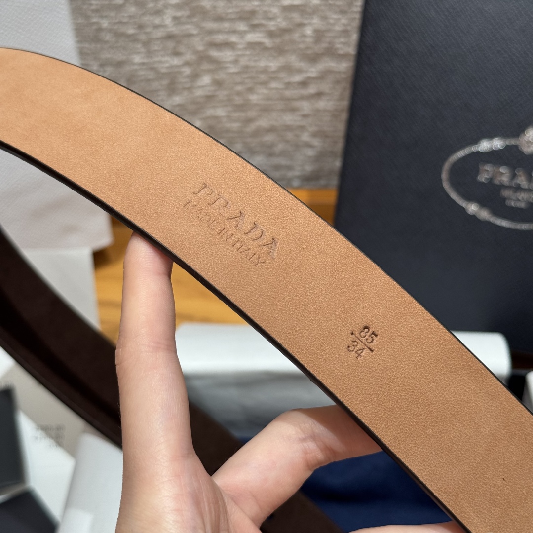 Prada Suede Leather Belt with Gold-Tone Buckle, 3.3cm Width 10 cmp i1757574027212 903 0 3