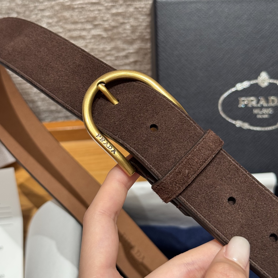 Prada Suede Leather Belt with Gold-Tone Buckle, 3.3cm Width 6 cmp i1757574028417 9764 0 6