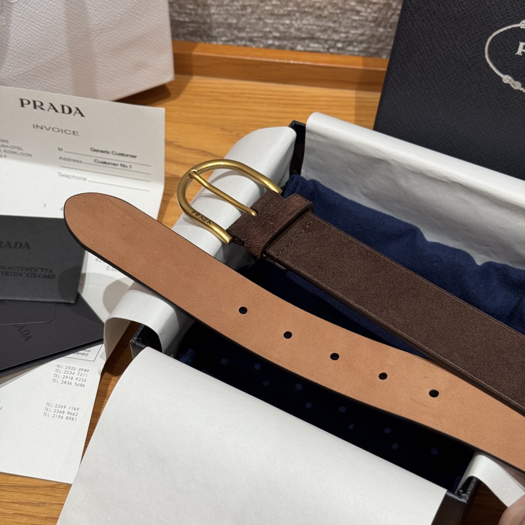 Prada Suede Leather Belt with Gold-Tone Buckle, 3.3cm Width 7 cmp i1757574028421 7098 0 7