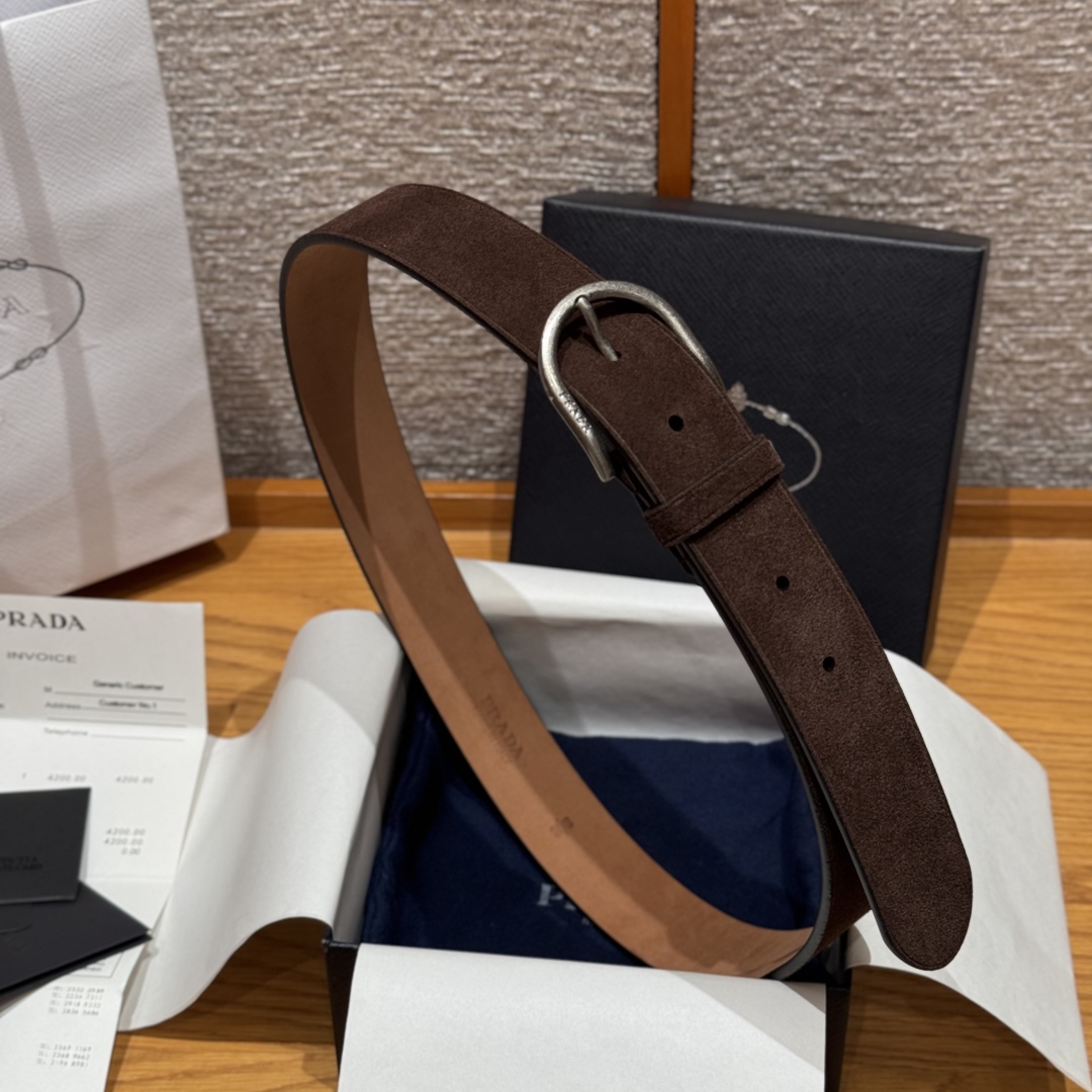 Prada Suede Leather Belt, 3.3cm Width, Retro Fashion Style for Women 5 cmp i1757574046982 9122 0 5