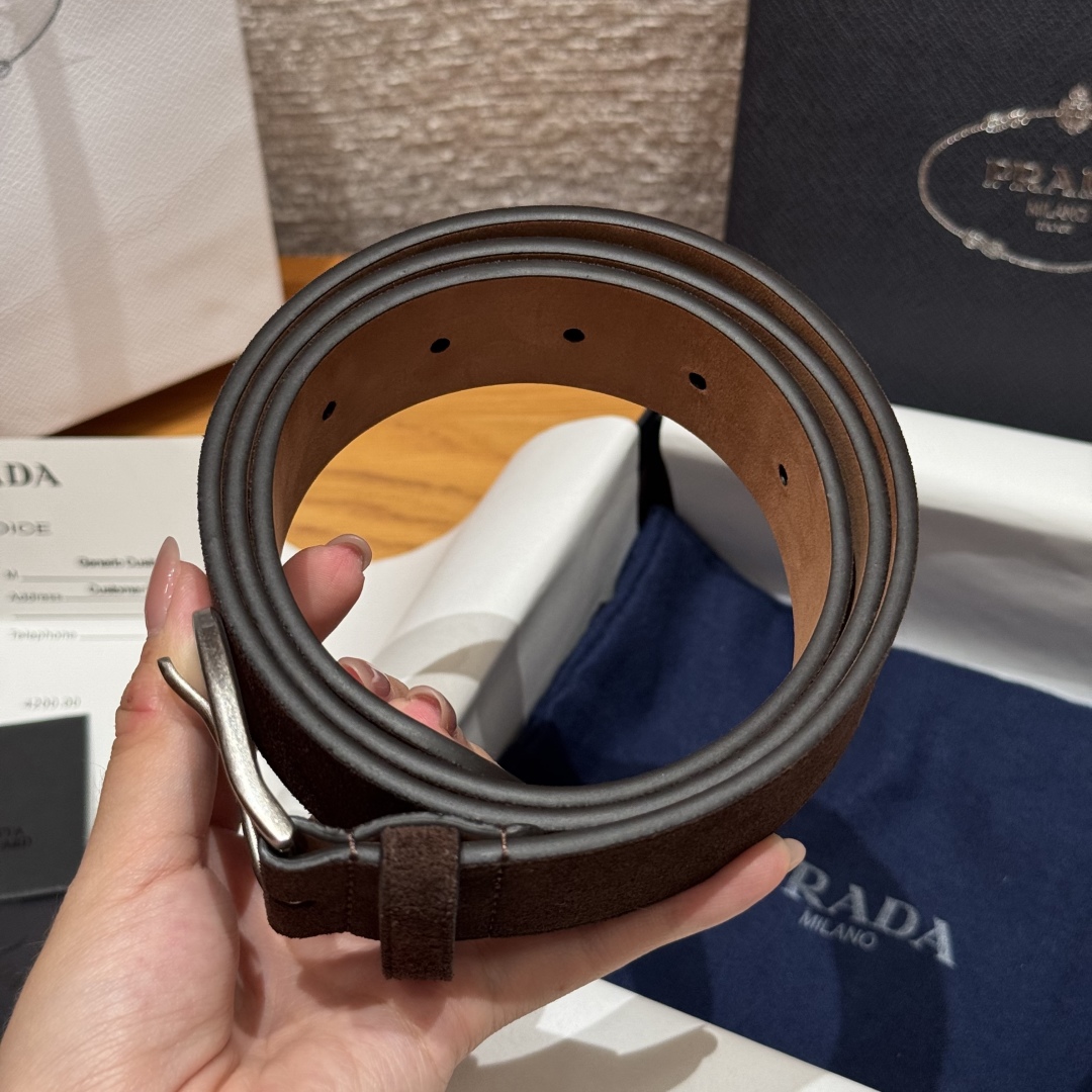 Prada Suede Leather Belt, 3.3cm Width, Retro Fashion Style for Women 4 cmp i1757574046991 563 0 8