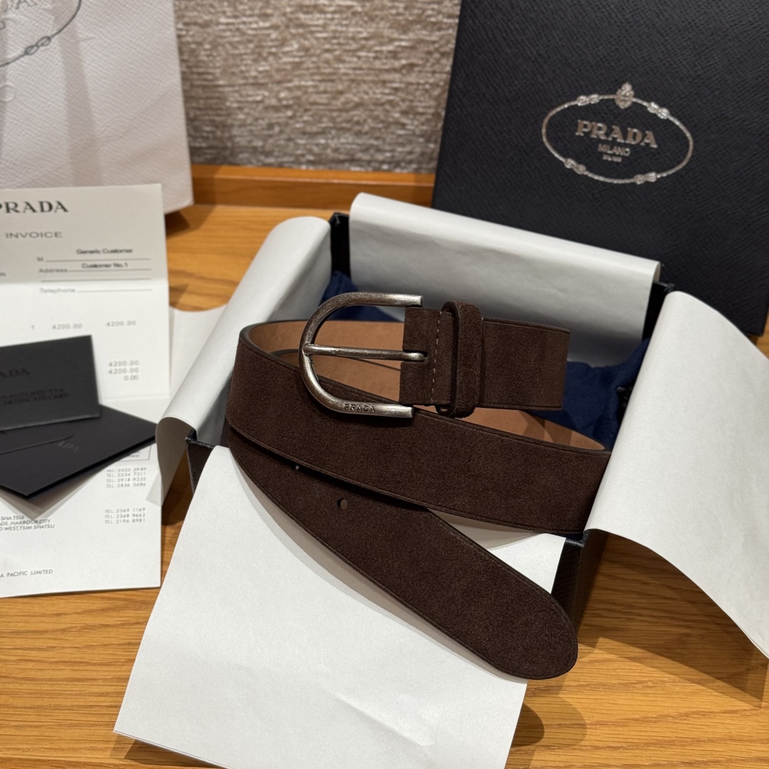 Prada Suede Leather Belt, 3.3cm Width, Retro Fashion Style for Women 2 cmp i1757574047555 2262 0 0