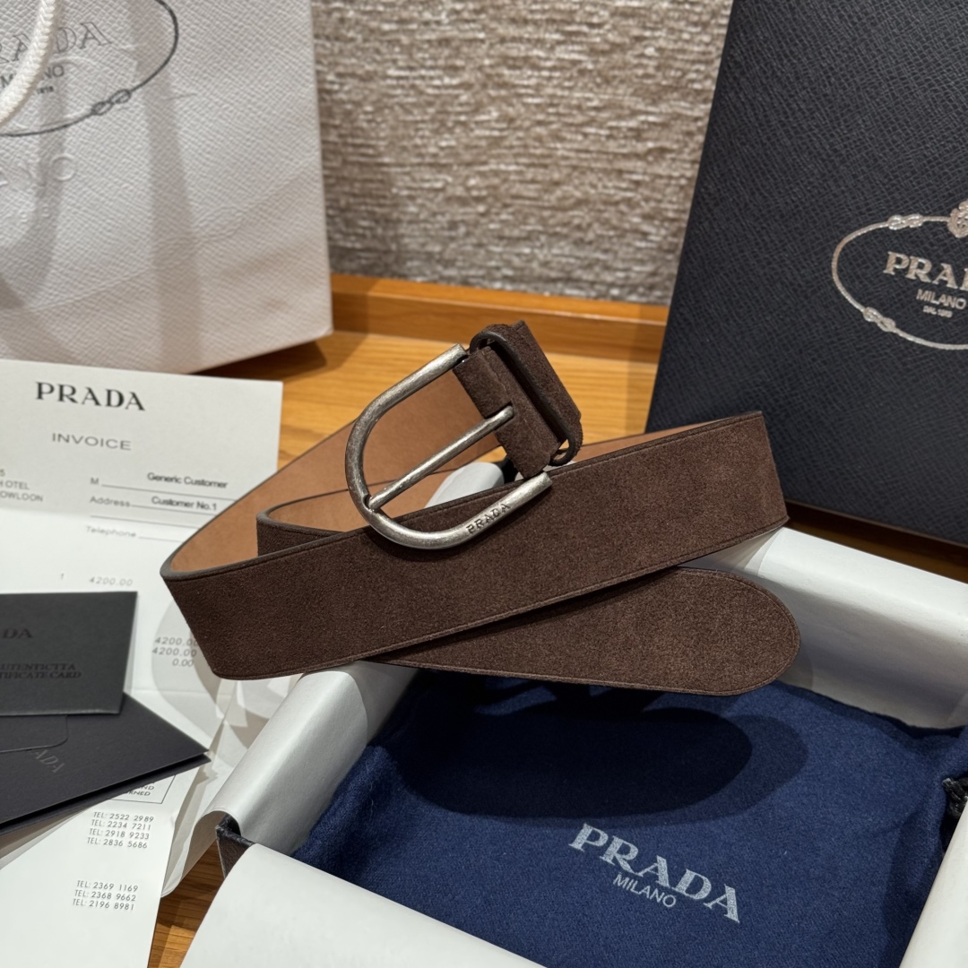 Prada Suede Leather Belt, 3.3cm Width, Retro Fashion Style for Women 3 cmp i1757574047569 1658 0 1