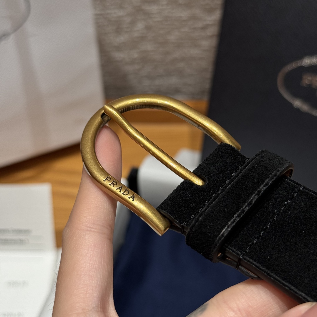 Prada Suede Leather Belt with Gold Buckle, 3.3cm Width 8 cmp i1757574085149 7701 0 2