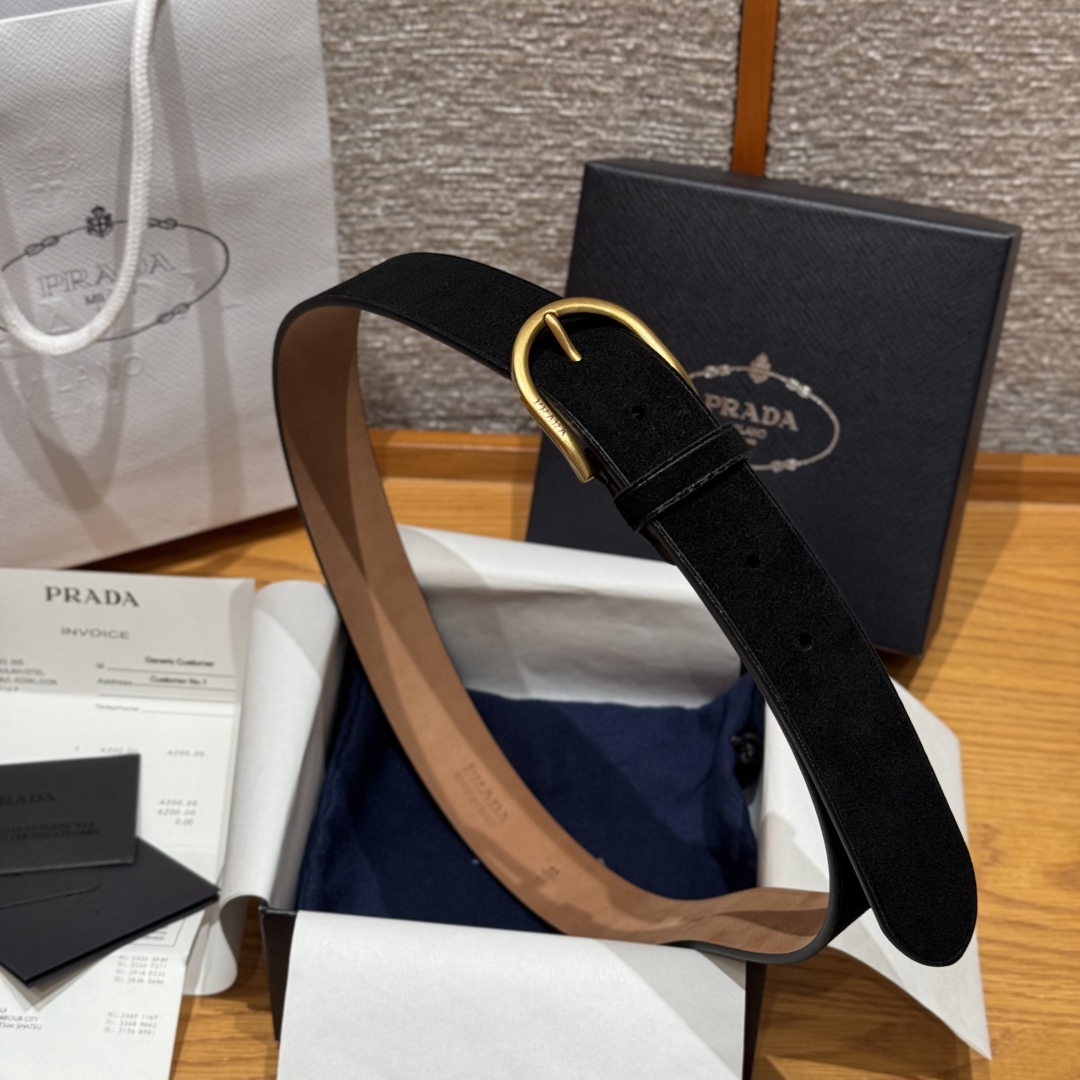 Prada Suede Leather Belt with Gold Buckle, 3.3cm Width 5 cmp i1757574085162 8679 0 6