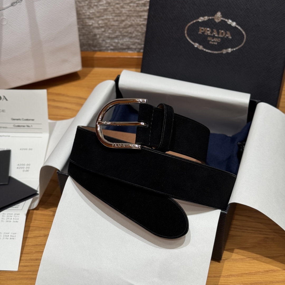 Prada Suede Leather Belt with Metal Buckle - Stylish & Versatile 1 cmp i1757574101662 3423 0 0