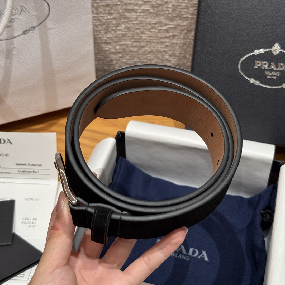 Prada Suede Leather Belt with Metal Buckle - Stylish & Versatile 3 cmp i1757574101662 4741 0 2