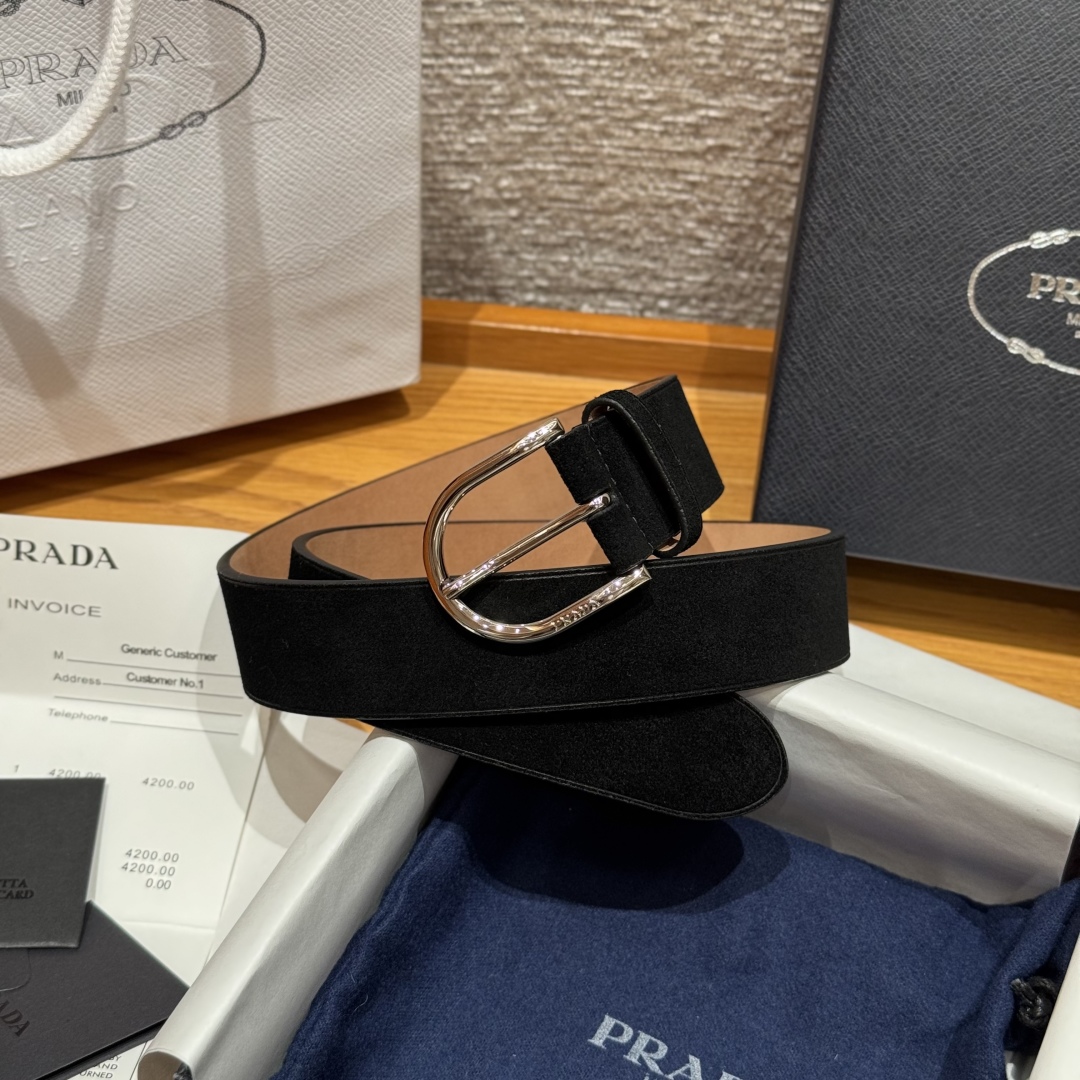 Prada Suede Leather Belt with Metal Buckle - Stylish & Versatile 2 cmp i1757574101667 4176 0 1