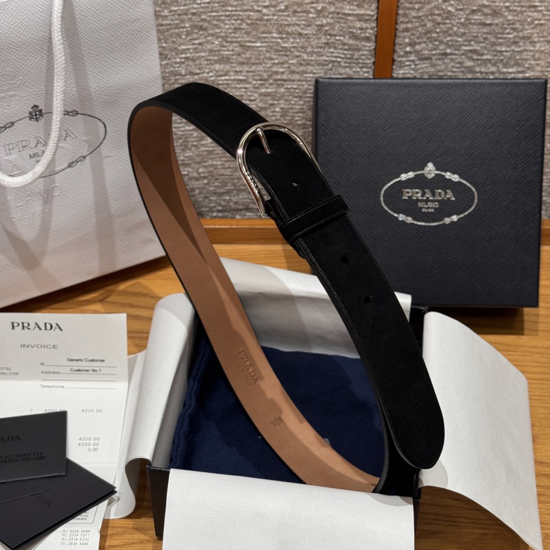Prada Suede Leather Belt with Metal Buckle - Stylish & Versatile 4 cmp i1757574102190 9064 0 7