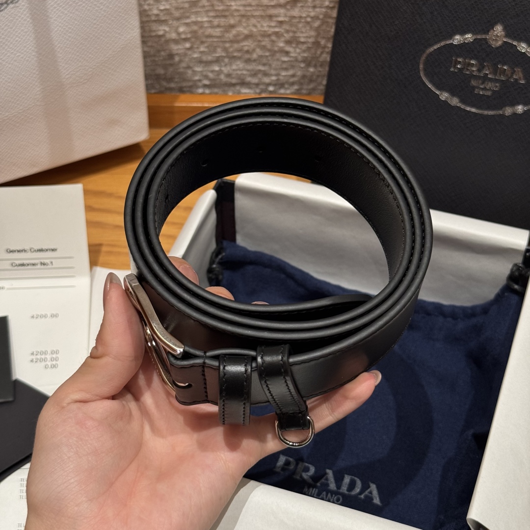 Prada Leather Belt with Palladium-Finish Buckle - Stylish & Durable, 3.5cm Width 4 cmp i1757574172792 5986 0 3
