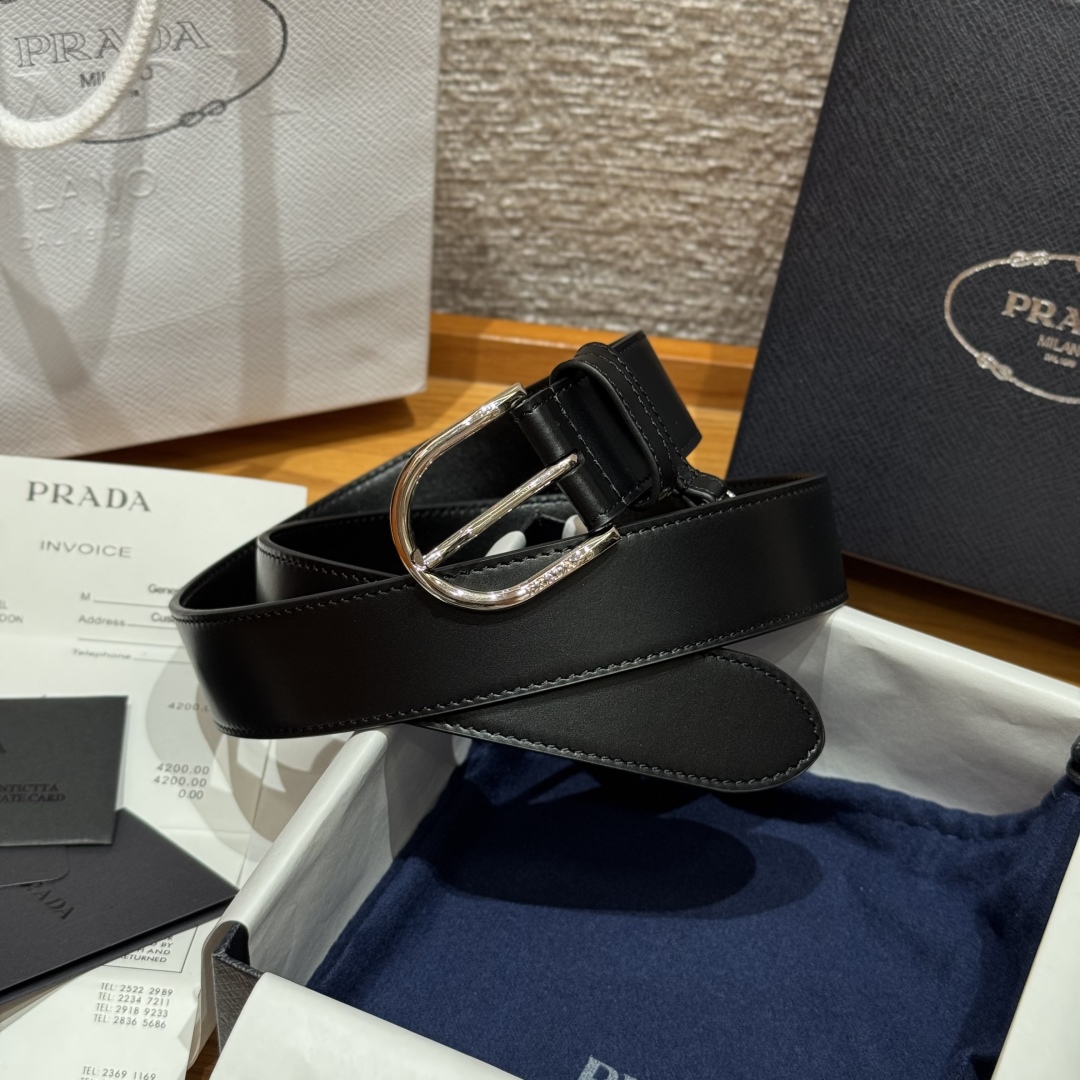 Prada Leather Belt with Palladium-Finish Buckle - Stylish & Durable, 3.5cm Width 3 cmp i1757574172797 3709 0 2