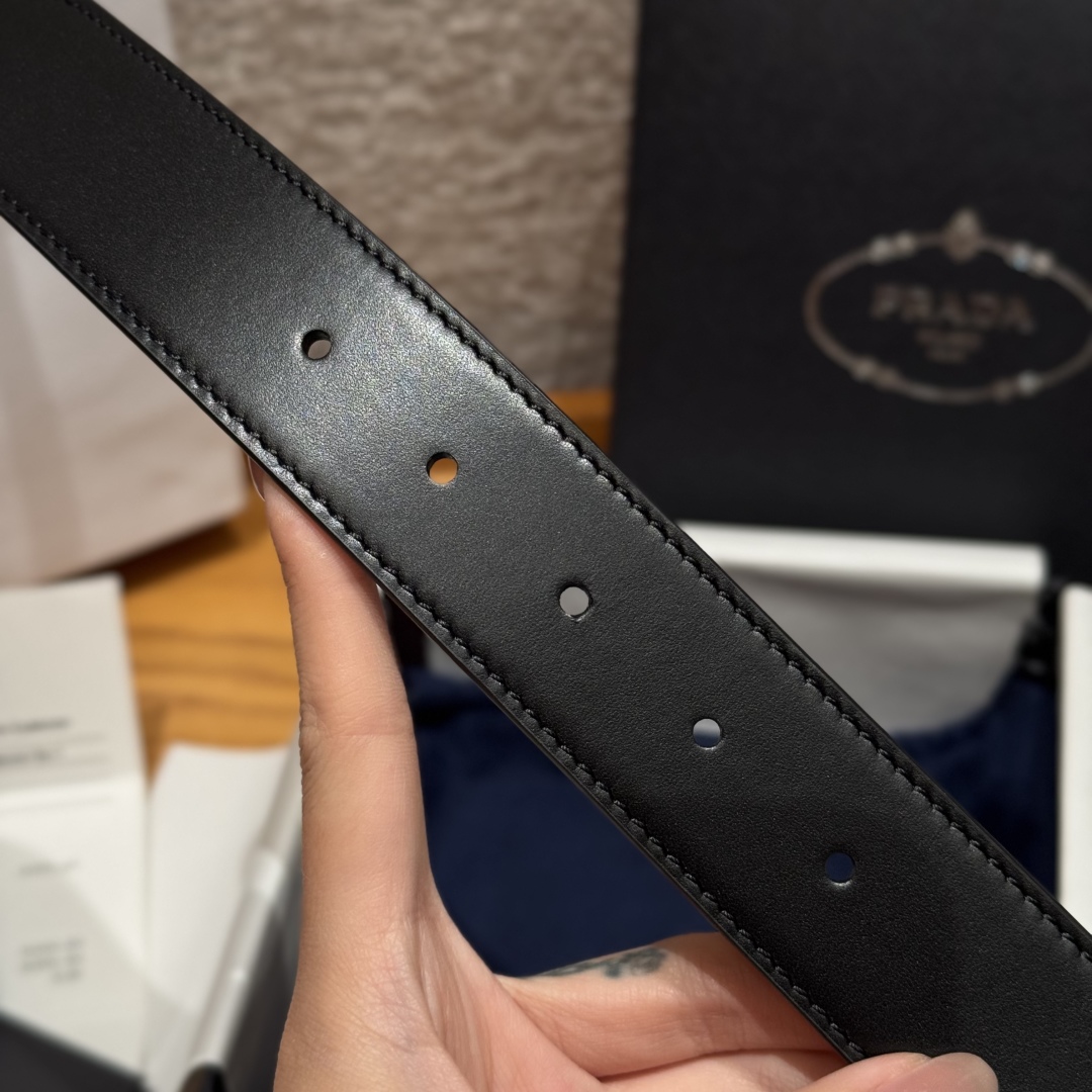 Prada Leather Belt with Palladium-Finish Buckle - Stylish & Durable, 3.5cm Width 9 cmp i1757574172798 5999 0 5