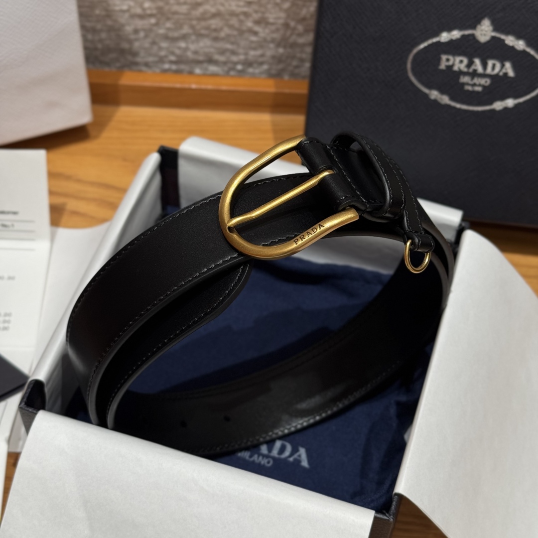 Prada Leather Belt with Gold Buckle, Classic Style for Women, Width: 3.3cm 2 cmp i1757574186604 185 0 2