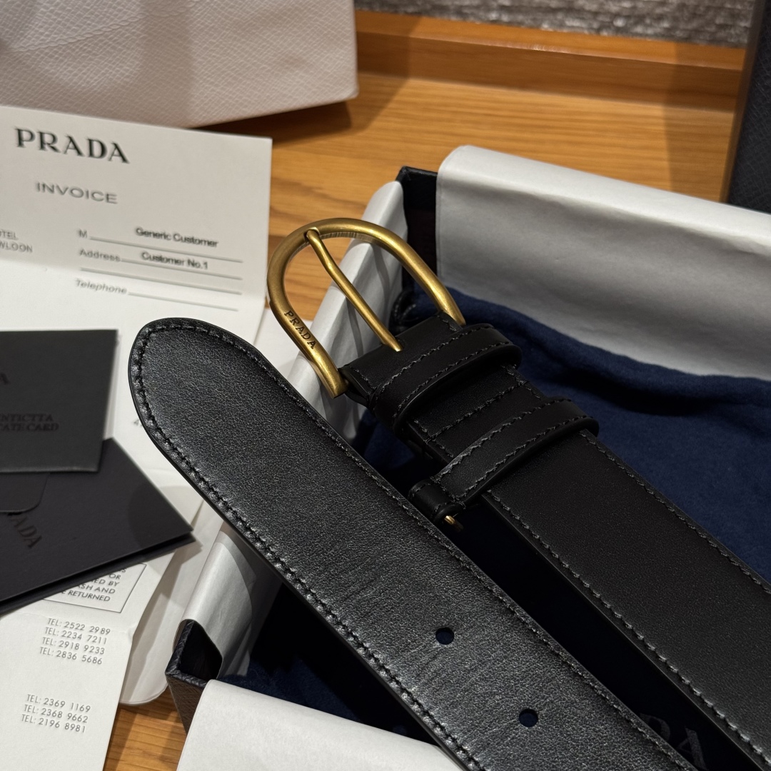 Prada Leather Belt with Gold Buckle, Classic Style for Women, Width: 3.3cm 6 cmp i1757574187095 1912 0 4