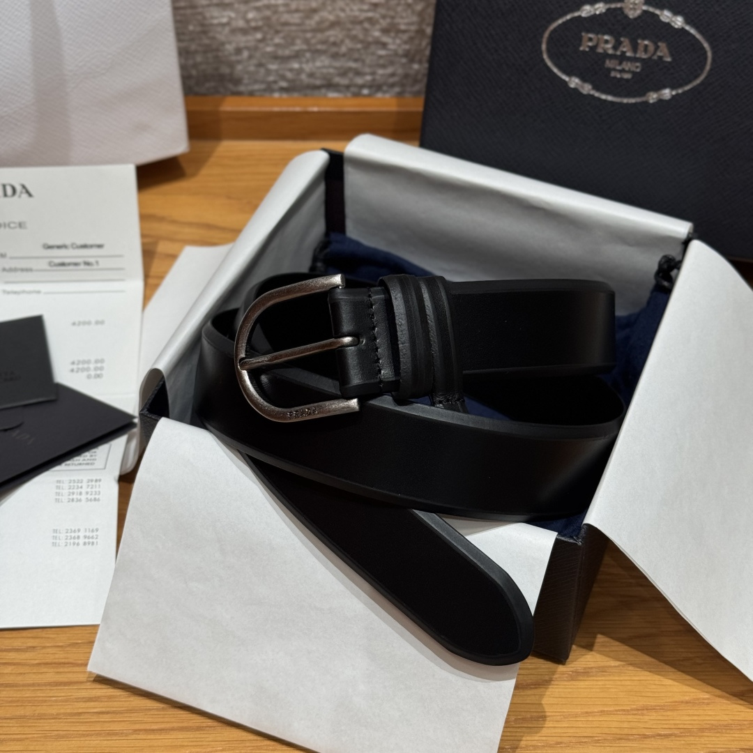 Prada Leather Belt with Oval Buckle - Classic Design & Refined Details