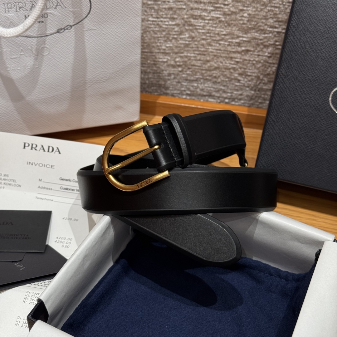 Prada Leather Belt with Metal Buckle, Classic Design, 3.3cm Width 2 cmp i1757574223810 2125 0 1