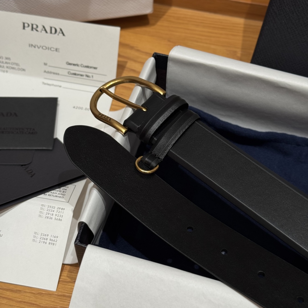 Prada Leather Belt with Metal Buckle, Classic Design, 3.3cm Width 7 cmp i1757574223814 7380 0 4