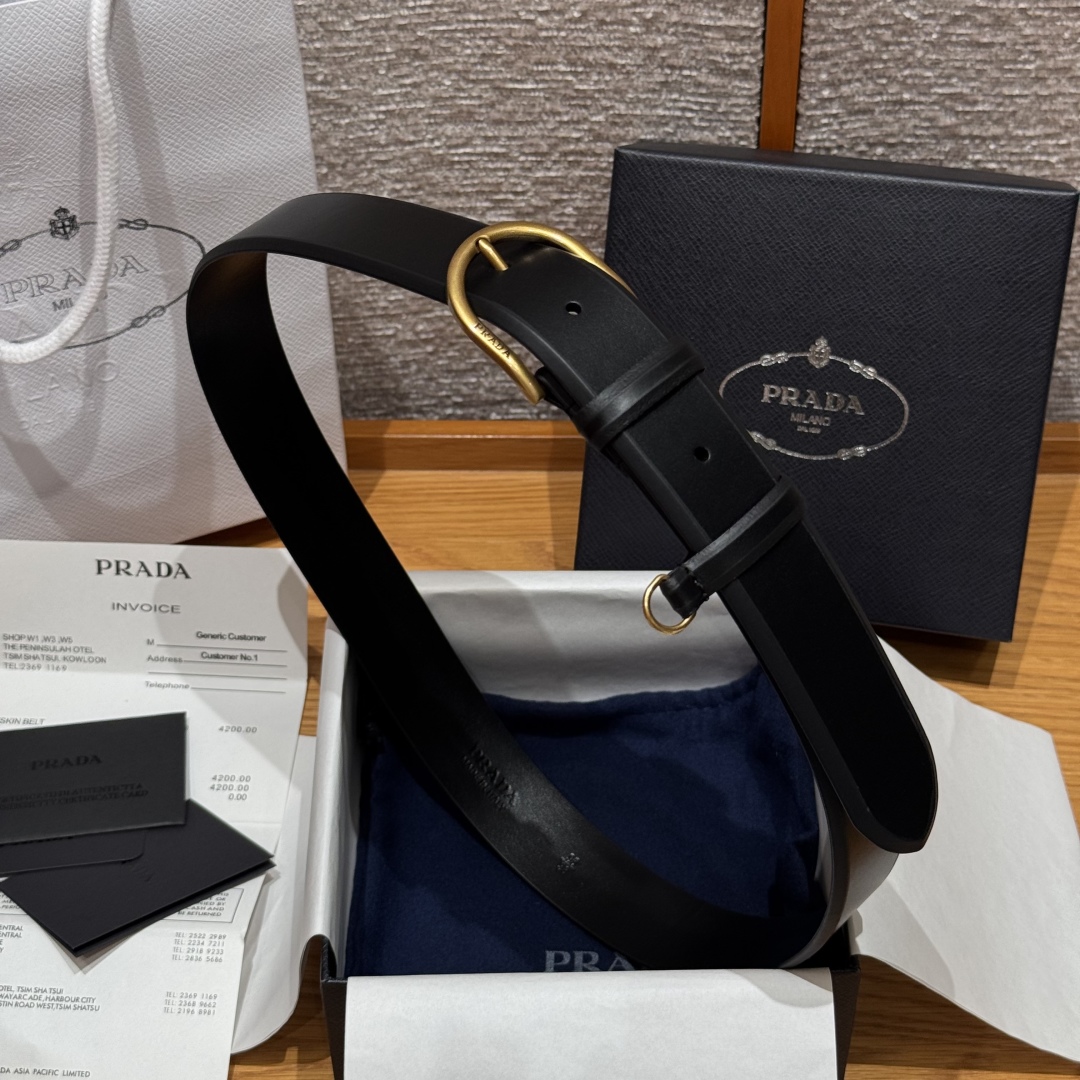 Prada Leather Belt with Metal Buckle, Classic Design, 3.3cm Width 4 cmp i1757574223818 9301 0 6