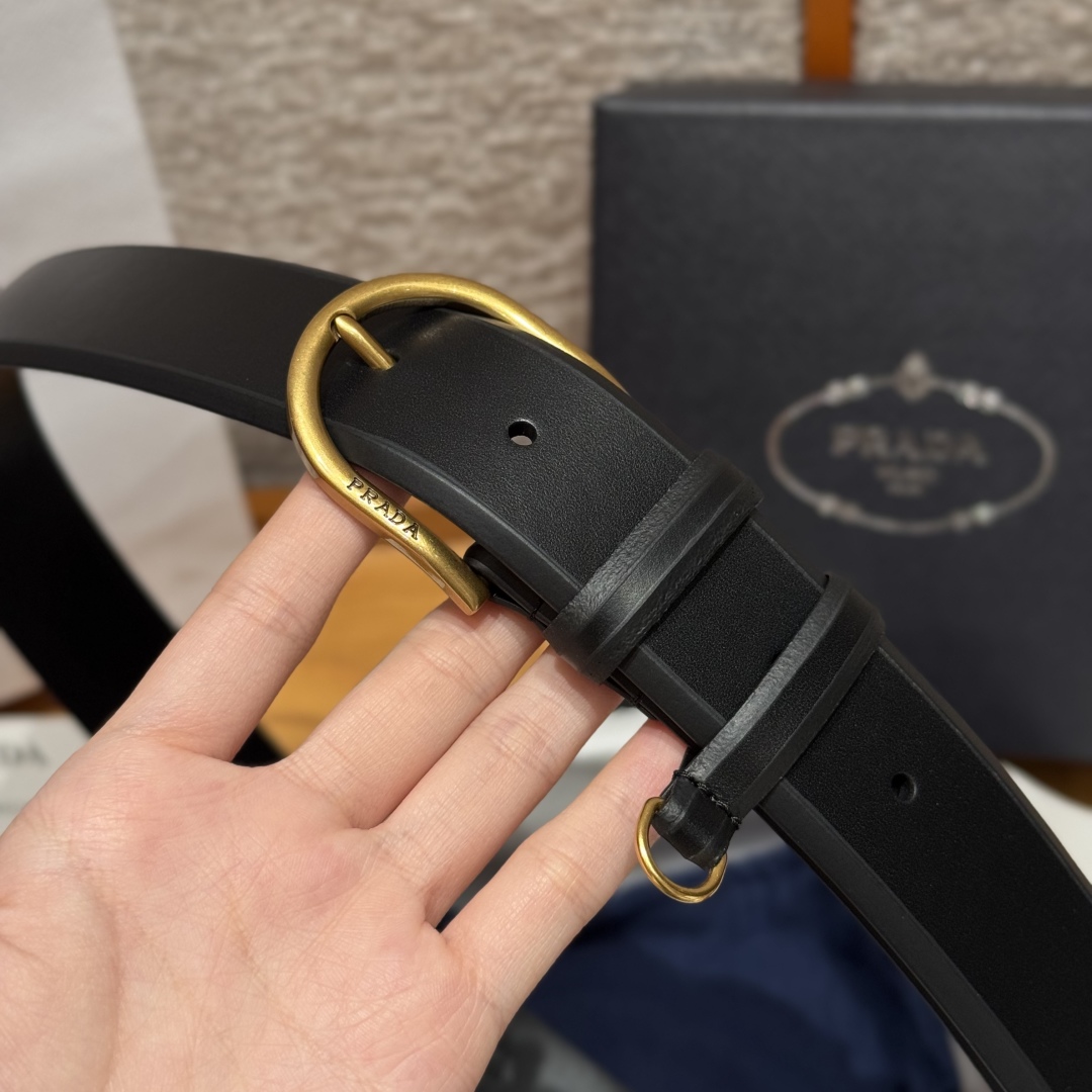 Prada Leather Belt with Metal Buckle, Classic Design, 3.3cm Width 5 cmp i1757574224433 4176 0 7