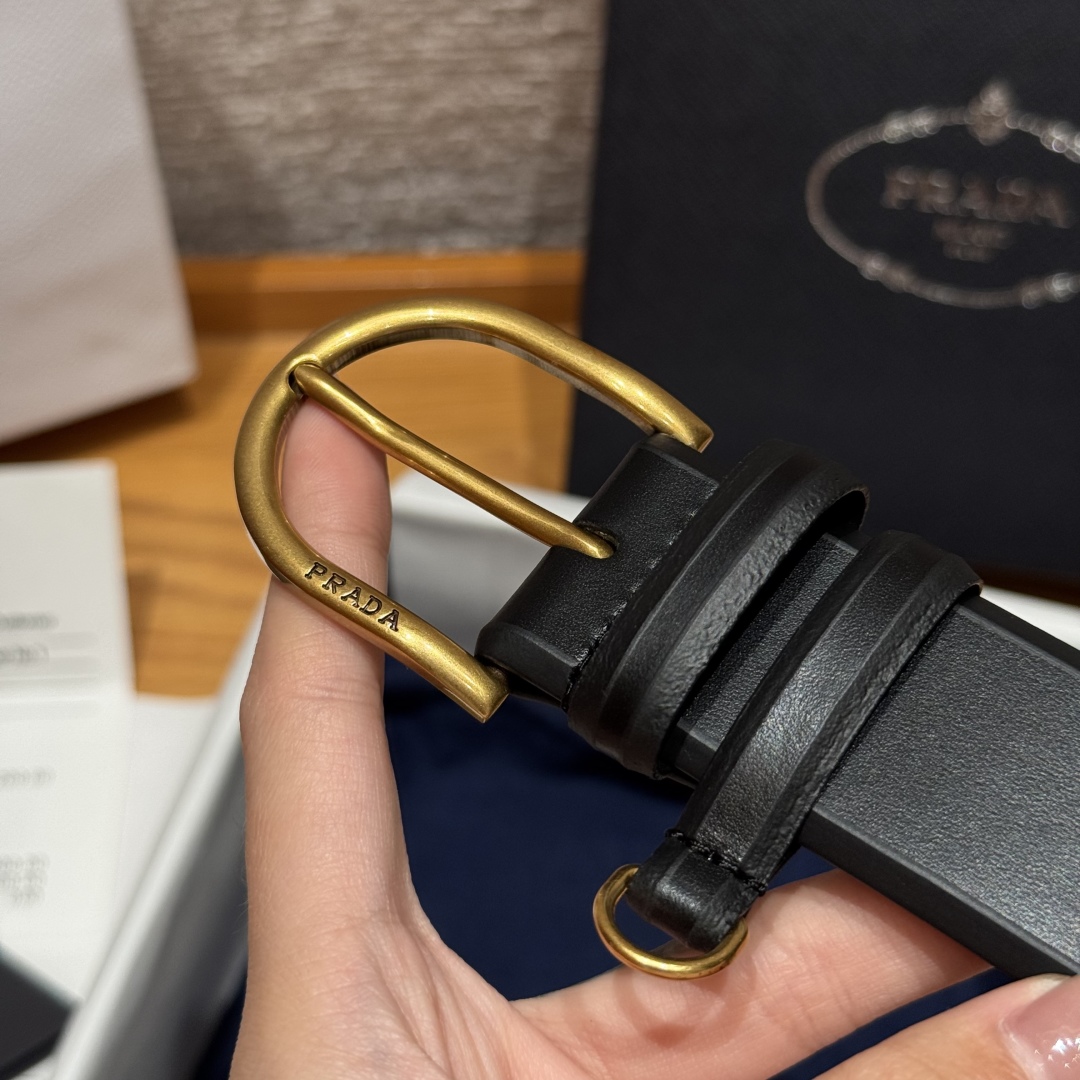 Prada Leather Belt with Metal Buckle, Classic Design, 3.3cm Width 6 cmp i1757574224439 6044 0 2