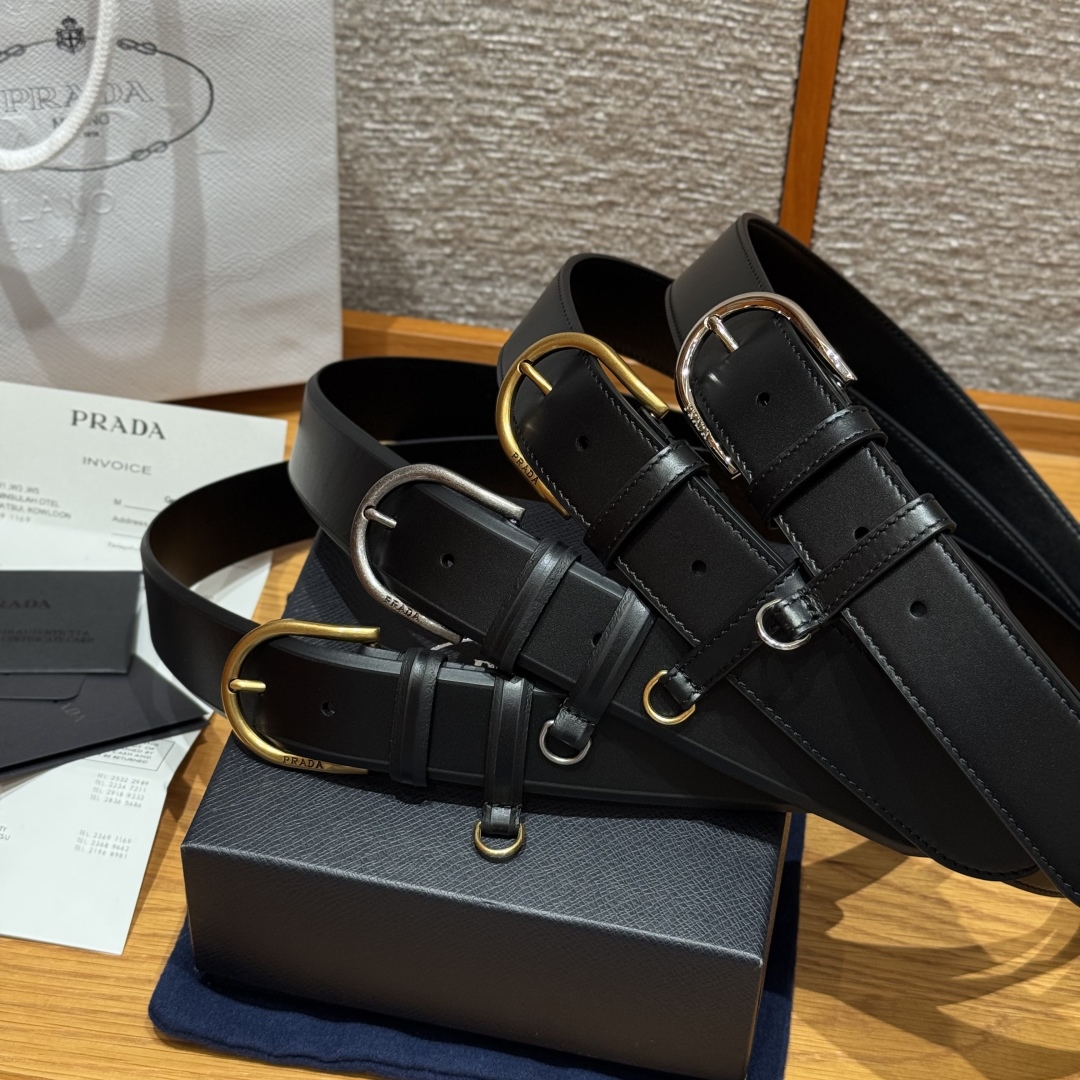 Prada Women's Black Leather Belt with Oval Buckle | Designer Waist Belt 4 cmp i1757574232375 3488 0 0