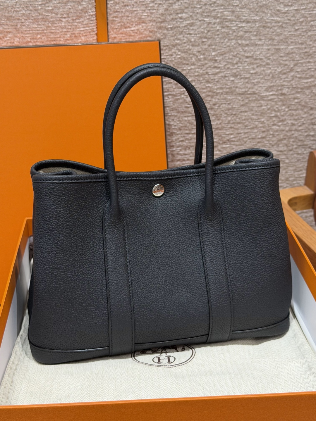 Garden Party 30 Black Leather Silver Hardware Handbag