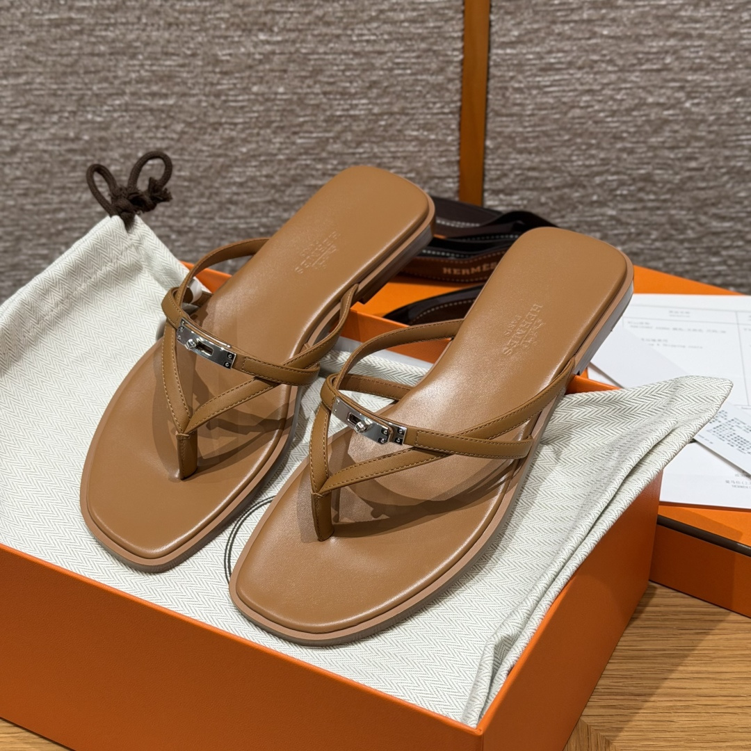 HERMES MISS шлёпанцы аднапалосныя жаночыя вясна-восень класічныя модныя
