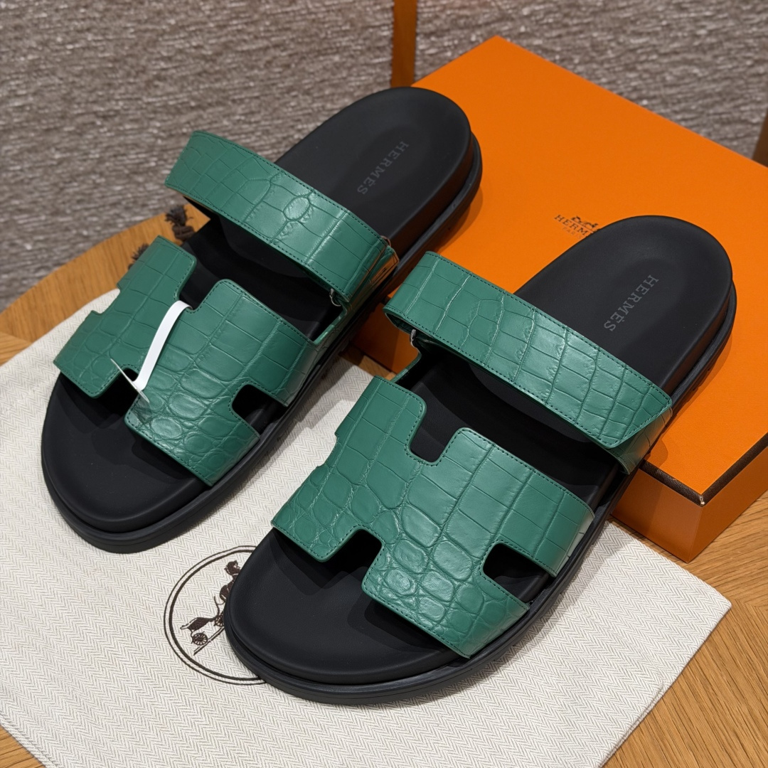 HERMES 🐊 Chypre サンダル レディース メンズ 春秋用 ファッション クラシック クロコダイルレザー 希少レザー